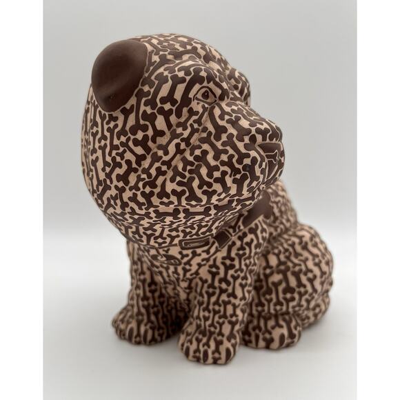 Carved Ceramic Bulldog Puppy Figurine with Brown Dog Biscuit Pattern 7” Signed - Picture 4 of 13